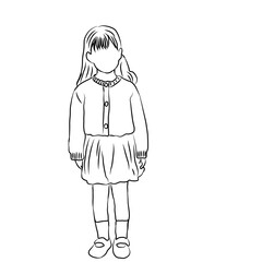 Line Art Drawing of a Cute Girl in a Skirt and Sweater
​