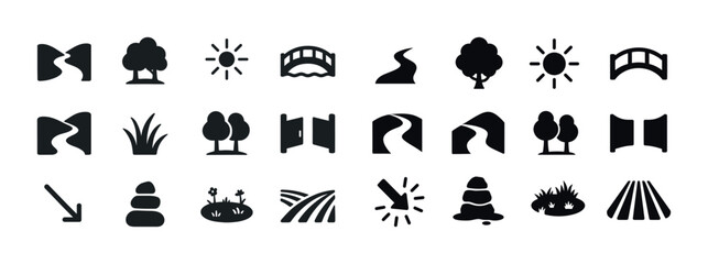 Fototapeta premium Collection of flat minimalist nature and landscape icons