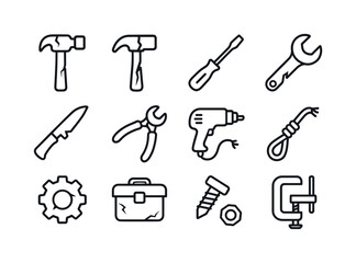 Obraz premium Broken Tool Icons. Broken tools. Line icon set of broken tools: