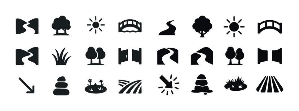 Collection of flat minimalist nature and landscape icons