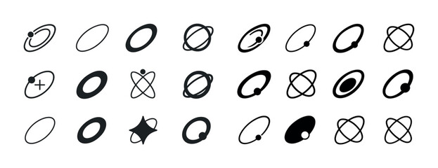 Collection of minimalistic planet and orbit icon designs