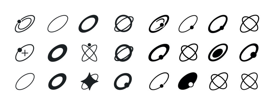 Collection of minimalistic planet and orbit icon designs