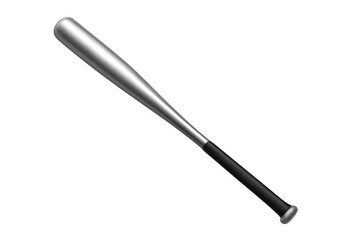 Silver baseball bat with black grip on transparent background, game equipment for team sports concept