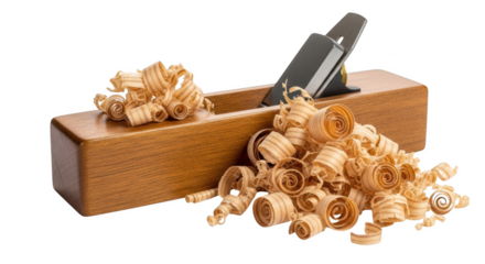 Wooden Hand Plane with Wood Shavings on Black Background