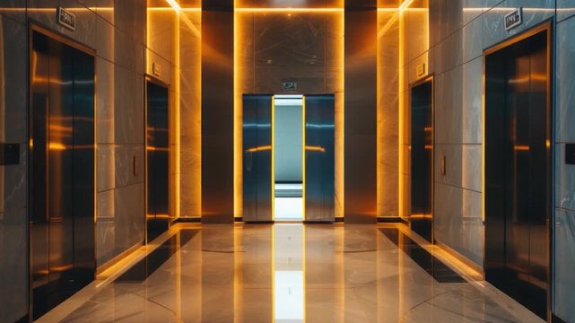 Video Hallway with two elevators, perfect for architectural or interior design projects
