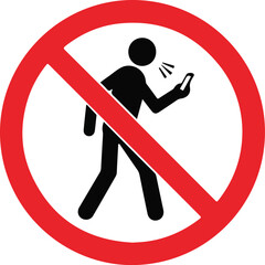 Prohibition sign against talking on mobile phone while walking or using handheld devices