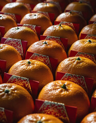 Mandarin oranges in red boxes Chinese New Year tradition
