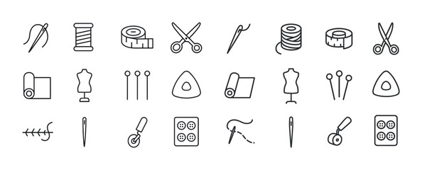 Fototapeta premium Collection of sewing and tailoring tools icons including needle,