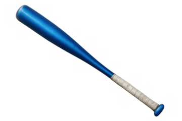 Blue baseball bat with white grip for sports game hitting and training, isolated on transparent background
