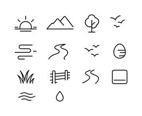 Fototapeta premium Morning Icons Collection. Morning Landscape. Line icon set of mo