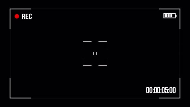 Video camera Recorder Screen Overlay Interface: REC Status, Timecode, and Battery Icon on Transparent Alpha Channel Background 4k video animation seamless loop. 4K animation