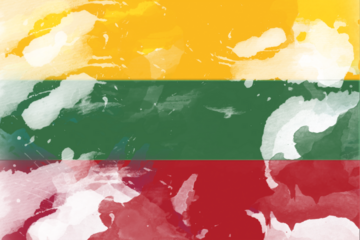 An artistic rendering of a national flag shows expressive watercolor style blending yellow, green, and red bands in a textured, patriotic design.