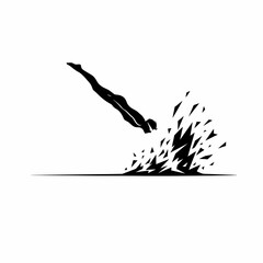 Silhouette of a diver entering water with a stylized geometric splash effect