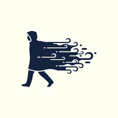 Mysterious figure walking forward rapidly leaving behind a trail of dissolving energy