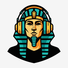 A modern take on an ancient egyptian pharaoh wearing headphones