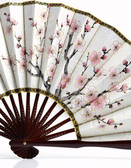 Traditional folding fan with cherry blossom floral pattern