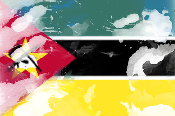 A vibrant, abstract representation employs watercolor techniques to depict a stylized flag; bold colors blend with fluid strokes, creating a visually striking and emotionally evocative
