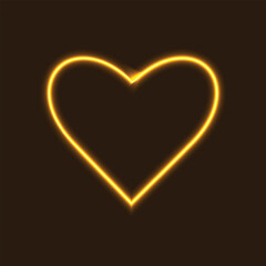A minimalist heart shape glowing with bright yellow neon light against a dark background