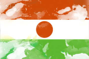 Artistic interpretation of a national flag featuring horizontal bands of orange, white, and green, with an orange circle in the center, rendered in a watercolor style for a soft and