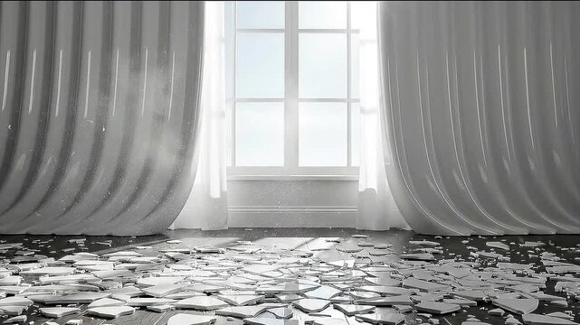 Bright Bedroom Window Shattering into Pieces