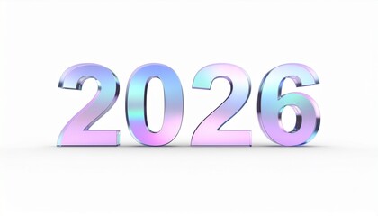 Happy New Year 2026 glass lettering in 3D with chromatic aberration, refraction and dispersion effects, crystal transparent typography isolated on clean background render mockup HD