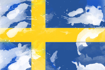 A vibrant representation of a flag, rendered in a watercolor style with splashes of white, suggesting movement and fluidity, captures a sense of national pride through its distinctive