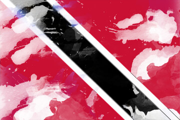 An artistic rendition showcases the Trinidad and Tobago flag, employing a watercolor-inspired technique to imbue it with fluidity and vibrancy through its recognizable geometric forms