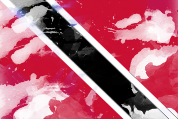 An artistic rendition showcases the Trinidad and Tobago flag, employing a watercolor-inspired technique to imbue it with fluidity and vibrancy through its recognizable geometric forms
