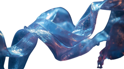 Blue Translucent Ribbon Floating in Air Against Black Background With Soft Glows and Light Reflection

