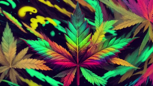 marijuana cannabis leaf Background animation seamless loop evolving psychedelic 4k