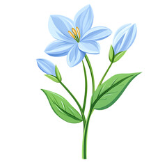 Fototapeta premium Delicate Blue Flower with Green Leaves on Transparent Background Illustration