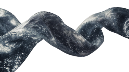 Silver Metallic Ribbon Waves Across Black Background, Abstract Textured Mesh Fabric Art for Digital, Fashion, and Tech Campaigns png