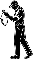 Mechanic Cleaning Wrench – Black Silhouette Vector