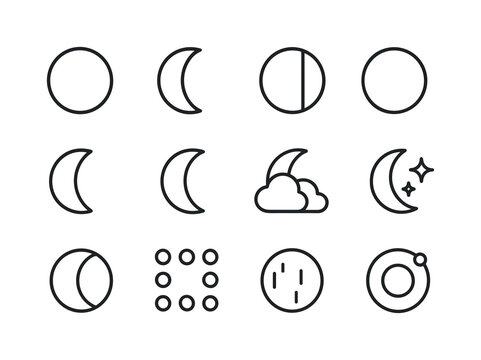 Moon Phases Icons. Moon. Line icon set of Moon: full moon, cresc