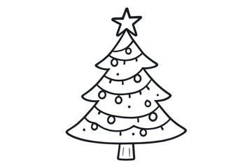 Fototapeta premium Christmas tree doodle with a star and festive ornaments, creating a simple holiday symbol. Transparent background