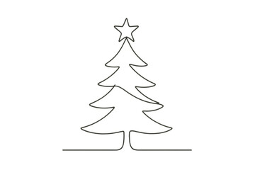 Obraz premium Christmas tree black outline drawing with star, festive holiday season celebration element, transparent background