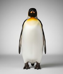 Full shot of adult king penguin aptenodytes patagonicus in studio on gray background