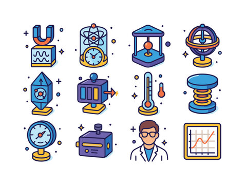 Colorful Quantum Sensors Icons. Quantum sensors. Colorful isomet