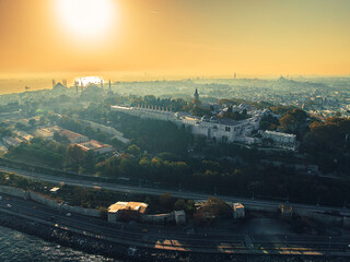 Topkapi Palace is seen in a panoramic view overlooking the Bosphorus and the historic peninsula of Istanbul.