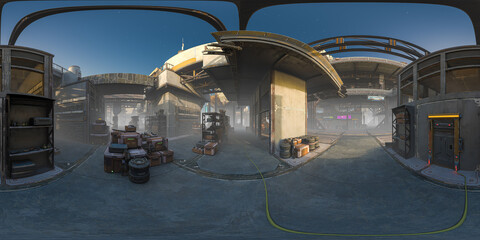 Futuristic sci-fi black market &ndash; 360&deg; VR game environment, 3d rendering