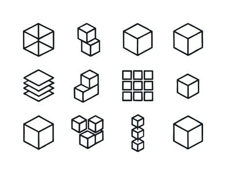 Cubical Icon Collection. Cubical Structures. Line icon set of Cu