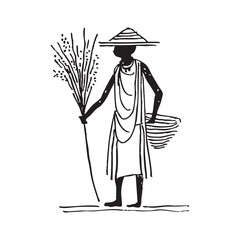 Minimalist HandDrawn Illustration of a Farmer Holding Harvest