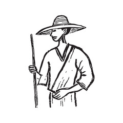 Minimalist HandDrawn Illustration of a Farmer Holding Harvest 