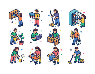 Daily Tasks Icons. Daily Tasks. Colorful isometric vector icons