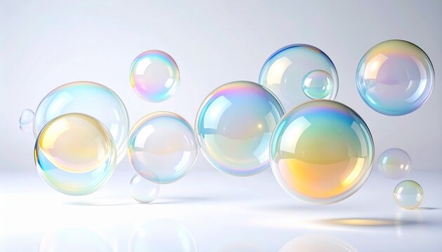 Colorful soap bubbles on white background