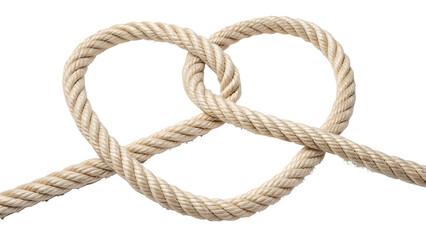 Obraz premium Nautical rope heart knotted love symbol cut out on PNG, isolated on white background. AI generated.