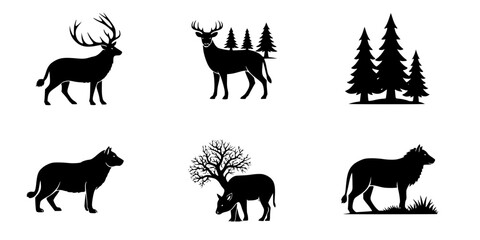Fototapeta premium Black animal and nature icons on white 