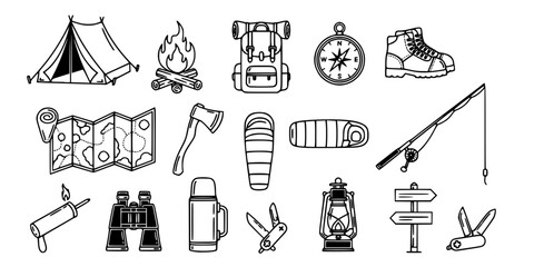 Obraz premium Camping and outdoor activity icons set collection 
