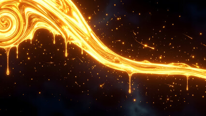 A vibrant glowing golden stream drips across a deep space abstract background