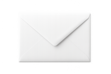 White closed envelope vector graphic representing email, direct mail, letters, or urgent communication. Isolated on transparent background
